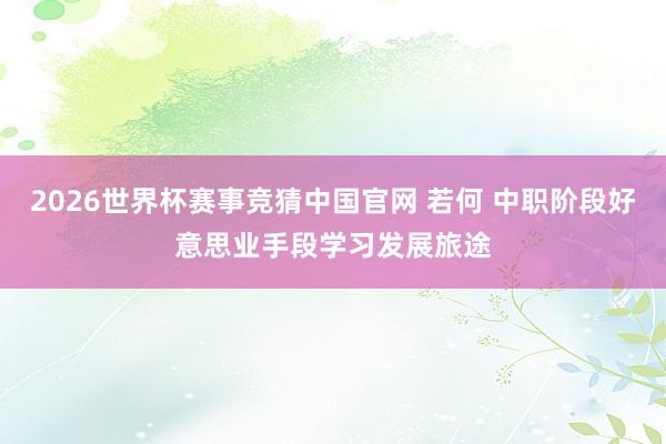 2026世界杯赛事竞猜中国官网 若何 中职阶段好意思业手段学习发展旅途